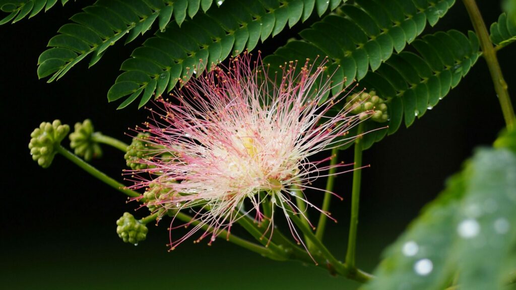 ほお紅の刷毛のような繊細な合歓の花